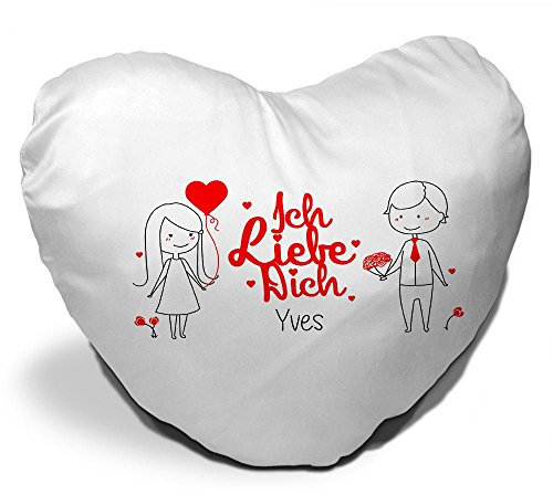 Herz-Kissen mit Namen Yves und Spruch - Ich Liebe Dich - mit Liebespaar zum Valentinstag | Herzkissen für Verliebte | Kuschelkissen in Herzform