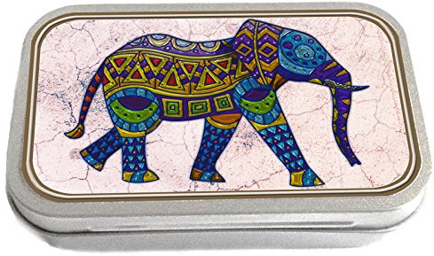 Knutty's Knobs Glass Art Elephant Design Slim Hinged 1oz Rectangular Storage Box (94mm x 59mm x 21mm) - Tobacco, Sweets, Pills, Jewelry