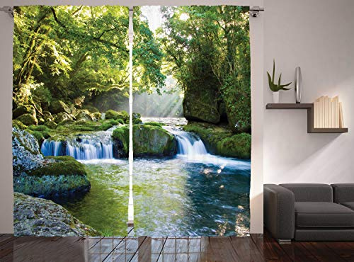 ABAKUHAUS Urwald Rustikaler Vorhang, Laub Nebelgebirge, Wohnzimmer Universalband Gardinen mit Schlaufen und Haken, 280 x 260 cm, Gelb Grün