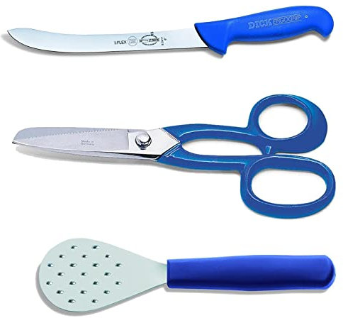 Dick Fisch-Filiermesser halbflexibel Anglermesser mit Schupper & Flossenschere Set 3 teilig in Geschenkbox