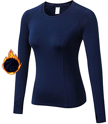 Sillictor Thermal Base Layer Womens Wicking Ski Base Layers with Thumb Hole Long Sleeve Running Top for Sports Gym Hiking Cycling Women Compression Tops High Wicking Breathable Warm 5021 Navy S