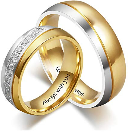 Personalisierte Eheringe Edelstahl Verlobungsringe Paar Ringe für Sie und Ihn Verlobungsring Ehepaar Ringe Set Schmuck Geschenke für Valentinstag Hochzeit Verlobung