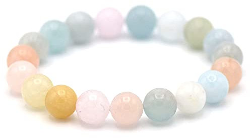 Miracles Minéraux Bracelet perle ronde 10 mm, pierre naturelle, création artisanale française, plus de 40 choix (Béryl-Morganite 10 mm)