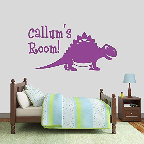 Dinosaurier Wandtattoo Dino Stegosaurus Personalisierte Vinyl Wandaufkleber Benutzerdefinierter Name Kind Junge Schlafzimmer Kinderzimmer Innendekoration 42 * 77 Cm