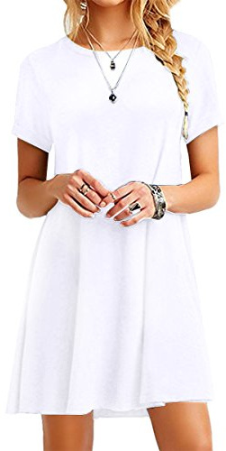 Yming Damen Casual Langes Shirt Kurzarm T-Shirt Kleid Rundhals Sommerkleid
