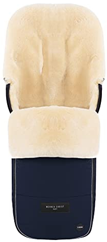 WERNER CHRIST BABY Lammfell-Fußsack FLIMS LUXE – vollfelliger Buggy, Kinderwagen-Fußsack (ab 6 bis 36 Mo.), medizinisches Fell, universal mit Langsschlitzen in Navy (dunkelblau)