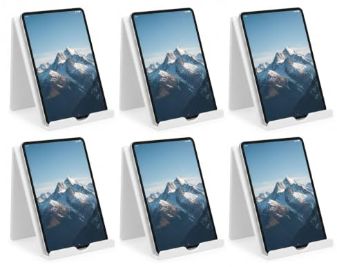 OSCO White Plastic Tablet & Phone Stand, iPad Holder, Book Display, Document Mount, Desk Organiser for Home Office, 18 x 16 x 14 cm, 6 Pack