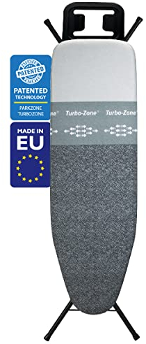 Bartnelli Tabla de planchar clásica con nueva tecnología patentada, tabla de hierro fabricada en Europa con zona de deslizamiento rápido patentada, cubierta de 4 capas y almohadilla, altura ajustable,