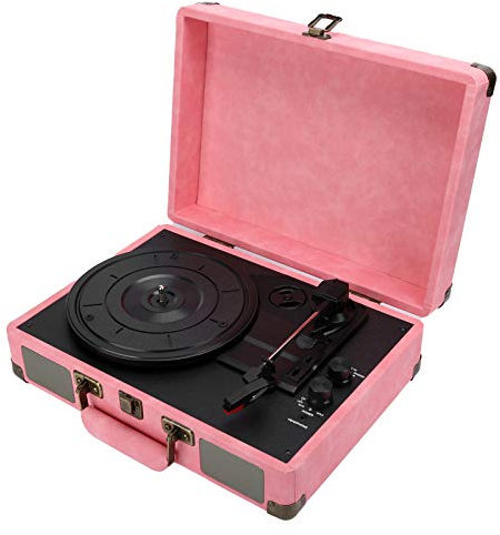 Yadoo Tourne-disques Vinyle, Phonographe Bluetooth Portable, Gramophone avec Haut-parleurs Stéréo Intégrés, Lecteur CD Rétro à 33/45/78 Tours, Valise Vintage pour Décoration D'école de(Rose UE)