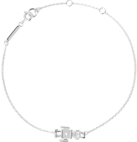 PDPaola Robert Silberarmband Zierliches Armband aus Sterlingsilber mit Robotermotiv, Maße Roboter: 1,3 X 0,7 cm, Maße Kette: Verstellbare Glieder von 14 bis 18 cm, PU02-171-U