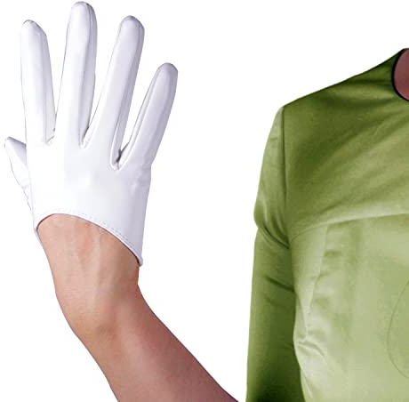 DooWay Damen Extra Kurze Lederhandschuhe Faux Patent PU Half Palm Cosplay Kleid Handschuhe Glänzend Weiß 13cm
