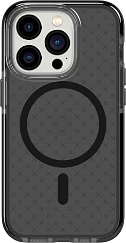 tech21 iPhone 14 Pro Evo Check Compatible with MagSafe – Shock-Absorbing & Slim Protective Phone Case with 16ft FlexShock Multi-Drop Protection & Extra Buttons Smokey Black