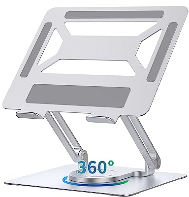 SOUNDANCE Small Swivel Laptop Stand, Suit for 10-14 Inch Laptop, Adjustable Laptop Stand for Desk with 360° Rotating Base, Ergonomic Laptop Riser for Collaborative Working, White