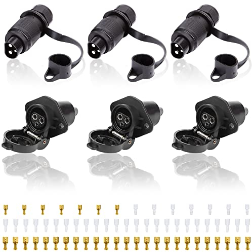 SPARKMOTO 3 Pièces x Prise Remorque 3 Broches Male Femelle etanche, 12V 24V prise 3 plots pour tracteur machines agricoles,Prise 3 Broches Male Femelle Connecteur avec cache,Norme DIN 9680(2 Pièces)
