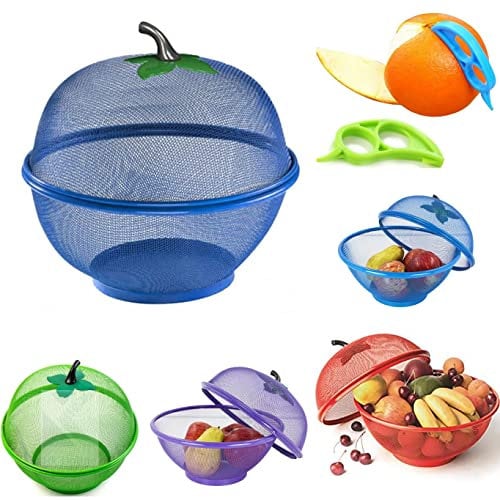 HK Online 1 BLUE Apple Mesh FRESH FRUITS BASKET & Peeler -Keep Unwanted Pets & Insects Out (1 BLUE Basket & Peeler)