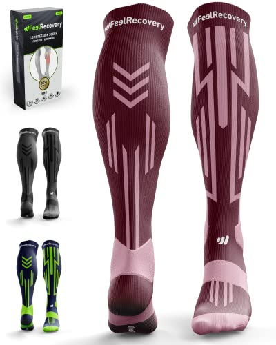 Bas de Contention Homme & Femme (1 Paire) - Chaussettes Compression Sport, Running, Ski, Athlétisme - Manchons Contention Voyage, Travail & Récupération - Chaussettes Longues Respirantes Laine Mérinos