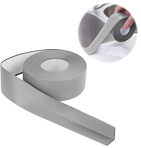IVEOPPE Joint Salle de Bain - 12m*32mm Bande Etancheite Autocollante en PVC, Plinthe Souple Autoadhésive, pour Baignoire, Salle de Bain, Cuisine, Anti-moisissure, Calfeutrage (Gris)