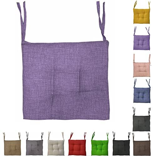 Tata Home Cuscini con Lacci Coprisedia Imbottito Cuscino Sedia Cucina da Interno o Esterno Spessore 6 cm Misura 40x40 cm Tinta Unita Made in Italy (40X40, LILLA, 4)