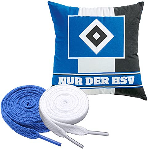 Hamburger SV HSV Kissen Blockstreifen + 2 Paar Fan-Schnürsenkel