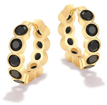 MESOVOR Kristall Creolen Ohrringe für Damen, 18 Karat Vergoldete, Leichte Huggie Ohrringe Schmuck Geschenke (Rund-Schwarz)