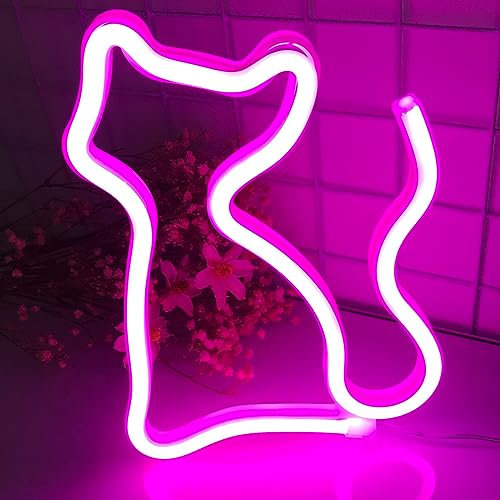 Katze LED Neon Schild, USB oder 3-AA Akku betrieben, Wanddekoration für Mädchen Schlafzimmer, Kindergeburtstagsgeschenk, Hochzeitsfeier Geschenk (rosa)
