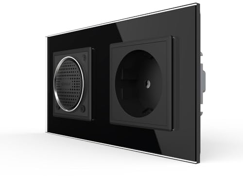 Luxus-Time LIVOLO Schuko Steckdose Wandsteckdose + Bluetooth Lautsprecher Sound Stereo Box Mini Speaker Einbaulautsprecher Wandlautsprecher UP inkl. Glasrahmen