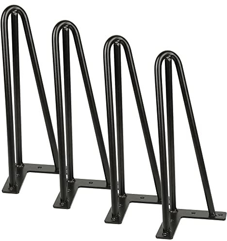 Lot 4 Pieds de Table en épingle à Cheveux, Jambes en métal de Bricolage, 2/3 Barres de Fer, Plus Forte, avec vis et protecteurs de Sol (4 pièces -30cm (Noir -3))