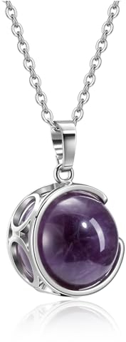 CrystalTears Edelstein Damen Halskette Amethyst Rund Kugel Anhänger mit Kette Heilstein Kristalle Glückskette Amulett spirituelle Schmuck Geschenk