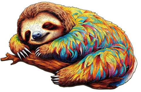 Blumuze Sloth Wooden Jigsaw Puzzles 85pcs, Unique Shaped Animal Puzzles for Adults & Kids, Gift Box, S-9.6 * 6in