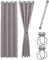 Cozyor Praktisches Set ohne Bohren: 2X Vorhang + 1x Klemmstange Silber 111-200 cm + 2X Raffhalter mit Magnet Blickdicht & verdunkelnd, als Raumteiler, Fenster & Tür Hellgrau Thermovorhang 240x135cm