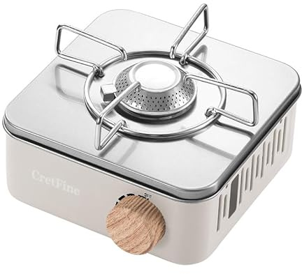 CretFine Mini Butane Camping Stove with Portable Bag, Indoor and Outdoor Cooking, for Emergency and Camp Essentials, 8205 BTU, 2hr Usage per Canister, Gas Not Included, White