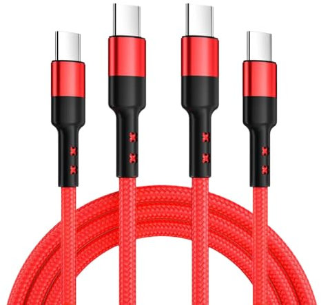 [2-Pack/0.3M] Short USB C to USB C Charger Cable, PD 60W USB C to USB C Cable Fast Charge Compatible with iPhone 15 Pro Max, MacBook/iPad Pro/Air, Galaxy S24 S23 S22 Ultra, Pixel, Huawei, Switch (Red)