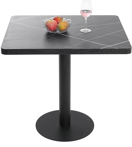 Mingone Esstisch 80cm Küchentisch Marmoroptik Esszimmertisch mit Marmor Tischplatte Quadratischer Tisch und Metallbein Wohnzimmertisch für Balkon Esszimmer,Schwarz