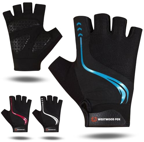 WESTWOOD FOX Fahrradhandschuhe für Männer und Frauen, Atmungsaktive Halbfinger-Mountainbike-Handschuhe mit Rutschfester gepolsterter Handfläche MTB-Rennradfahren Fahrradhandschuhe (BLAU, M)
