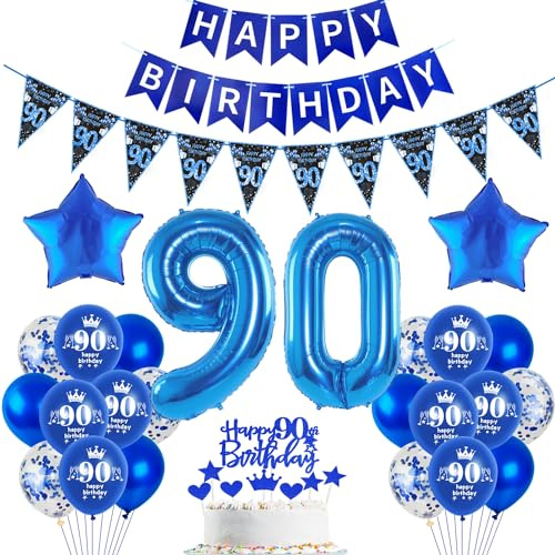 Blau Luftballon 90. Geburtstag Dekoration Blau Tortendeko 90. Geburtstag Mann Geburtstagsdeko 90 Jahre Mann Folienballon 90 Ballon 90 Party deko