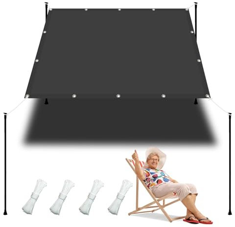 Sonnensegel tarp 2.2 x 4.7 m Wasserdicht Sonnenschirm Balkon Reißfest UV-Schutz nach Mass Polyestergewebe Mit Seil Beschattungsnetz für Balkon Terrasse Garten, Dunkelgrau