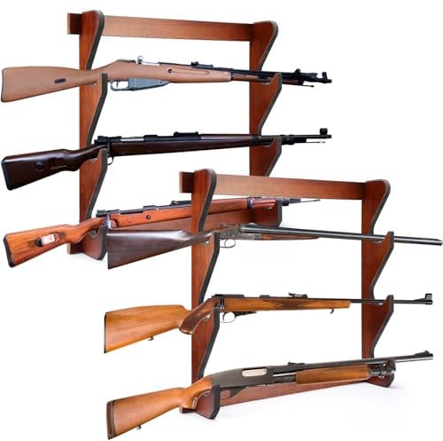 RattanView 2 Pcs Gun Racks Wood Display Rifle Rack Gun Storage Holder Wall Mount for Home or Garage