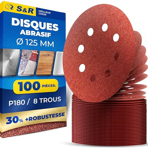 S&R Klett Schleifpapier Set 125 mm, Meister, 8 Löcher, 100 St. in Körnung P180, Schleifblätter, Schleifscheiben für Exzenterschleifer, Klettschleifpapier, zuverlässige Haftung am Schleifteller