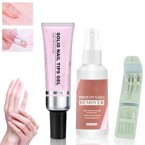 Lulou Magic Solid Nail Glue Kit,Lulou 3-In-1 Nail Art Kits,Solid Nail Glue Gel,Strong Adhesive Solid Nail Tips Gel For Nail Art (1set)