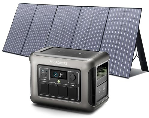ALLPOWERS R1500 générateur solaire avec panneaux solaire pliables de 400W, 1152Wh batterie LiFeP04, 2 x Chargement rapide sans fil 15W, fonction UPS, Énergie solaire MPPT pour camping, extérieur