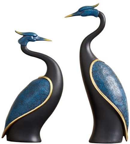 CAKERS Harz-Kranich-Statuen, Paar, Kreative Nordische Kunst-Vogelskulptur, Vintage-Kranich-Figur, Ornamente Für Wohnzimmer, Schreibtisch, Schlafzimmer, Büro, Dekoration,Blau