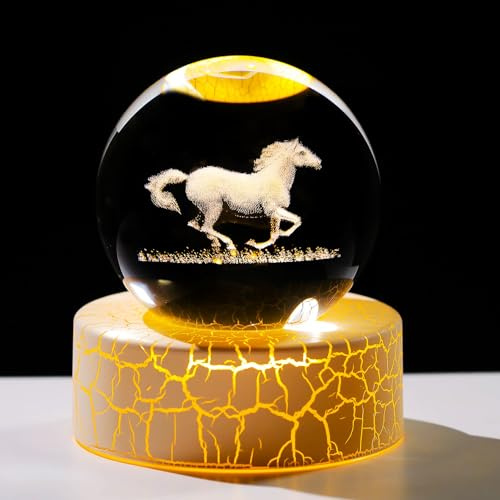 Ornalrist 6cm Crystal Ball 3D Horse Gifts for Women Horse Ornaments | with Warm Light Stand, Engraved 3D Horse, 6cm Glass Globe, for Horse Lovers Friends Mum Birthday Christmas Mother's Day