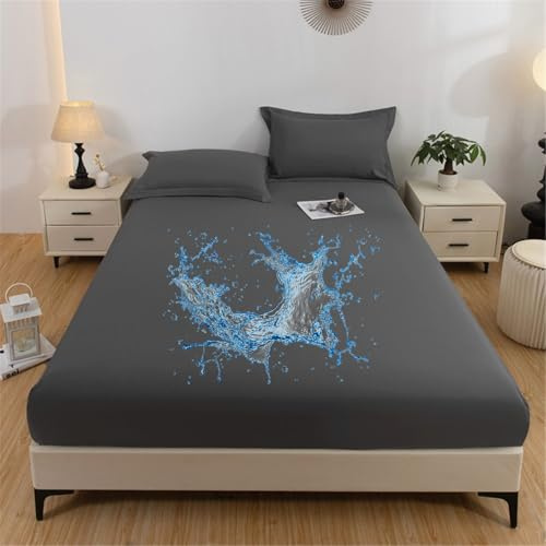 FANSU Spannbettlaken Mikrofaser Wasserdicht Spannbetttücher Elastisch Bettlaken Weiche Spannbetttücher Spannbetttuch Spannleintuch für Boxspringbet mit 30cm Tiefe Tasche (140x200cm,Schwarz grau)