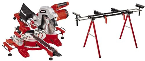 Einhell Scie à onglet radiale TC-SM 254 (1900 W, fonction de traction sur double glissière, table pivotante à réglage rapide et butées d’angles, laser) + Piètement stationnaire MSS 1608