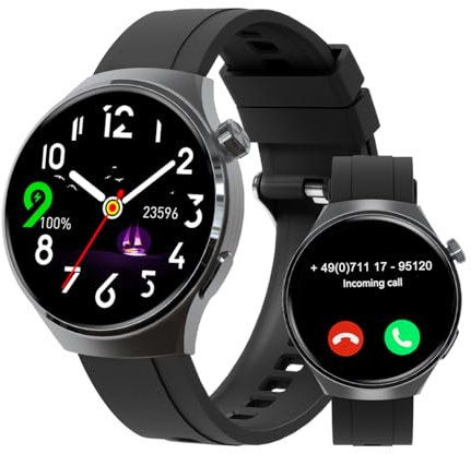 VicBou Reloj Inteligente Mujer Hombre Redondo,1.39 HD Pantalla Táctil Smartwatch,100+ Modos Deportivos, IP68 Impermeable Reloj Deportivo, con Bluetooth Llamadas/Sueño/Pulsómetro, para iOS/Android