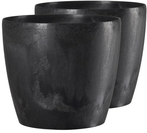 Tymar Pot de Fleurs, Pot de Plantes en Plastique, Lot de 2, Forme Ronde, Cache-Pot (Béton Noir, ø 25 cm)