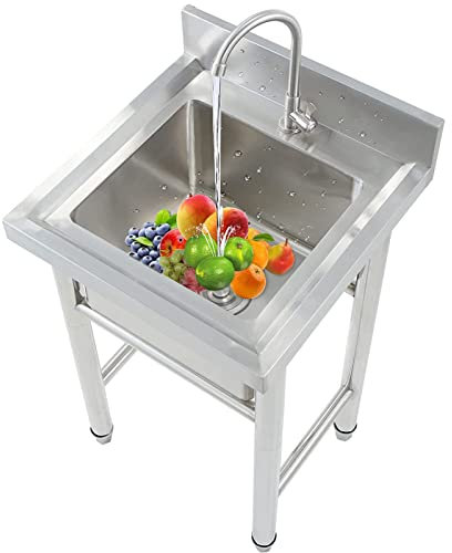 50/60cm Silber 304 Edelstahl Handspüle, kommerzielle Küche Becken Hand Catering mit 360 ° schwenkbaren Wasserhahn für Bad Restaurant Bauernhaus kommerzielle Vorbereitung Workstation