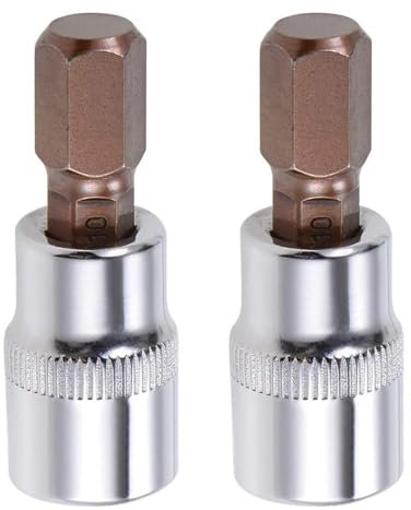 2PCS Juttzzei Hex Bit Socket, 3/8 Drive x H10 (10mm) Allen Key Socket, Premium S2 Alloy Steel 10mm Hex Bit with 1.89 Length for Torque Wrench, Ratchet Wrench, Impact Power Drills