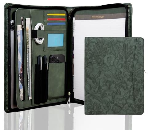 AZXCG Geprägtes Leder-Padfolio für Damen, professioneller Business-Portfolio-Organizer mit A4-Notizblock-Halter, Reißverschluss, Portfolio-Ordner für 13 Zoll (33 cm) iPad/Tablet, Geschenk für Frauen