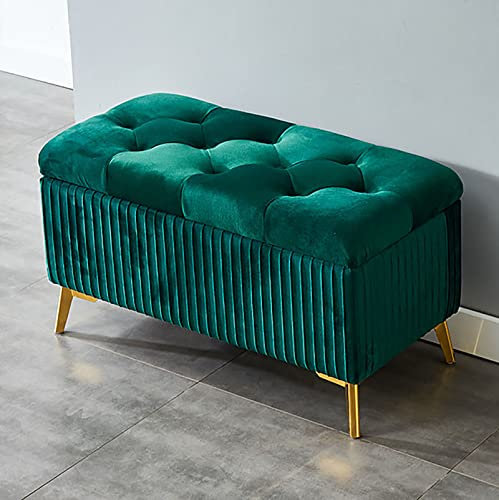 Moderner Fußhocker aus Samt, stilvolle Bettbank für Wohnzimmer, 61 x 38,1 x 45,7 cm, Grün
